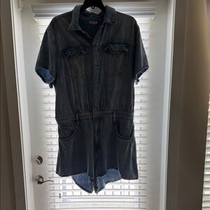 Good American Dark Denim Short Sleeve Jumpsuit